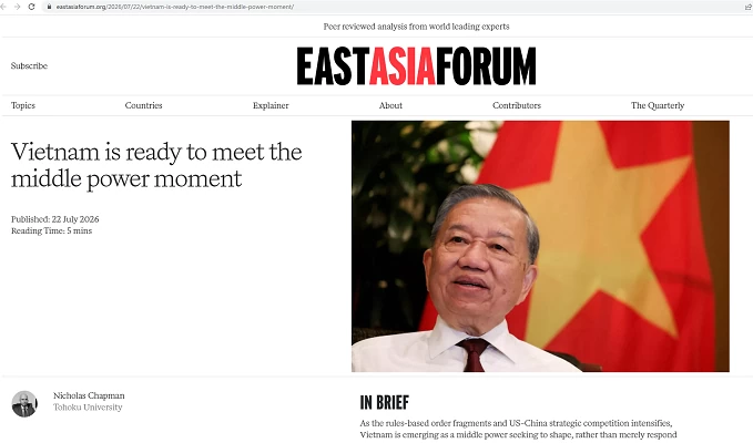 East Asia Forum: Việt Nam đã sẵn sàng đón nhận 'thời khắc của một cường quốc tầm trung'